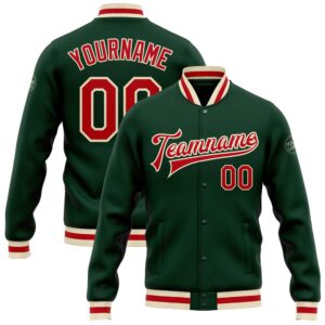 Custom Green Red Cream Bomber Full Snap&hellip;