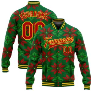 Custom Green Red Gold Christmas 3D Bomber&hellip;