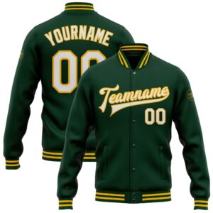 Custom Green White-Gold Bomber Full-Snap Baseball Jacket_8874,&hellip;