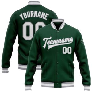 Custom Green White Gray Bomber Full Snap&hellip;