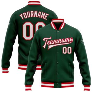 Custom Green White Red Bomber Full Snap&hellip;
