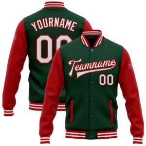 Custom Green White Red Bomber Full Snap&hellip;