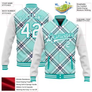Custom Ice Blue Aqua Navy Check Board 3D Pattern Design Bomber Full Snap Baseball Jacket Custom Team Jacket 2 ho01qj.jpg