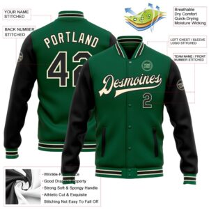 Custom Kelly Green Black Cream Bomber Full Snap Varsity Baseball Jacket Custom Team Jacket 2 llsegv.jpg