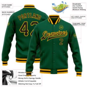 Custom Kelly Green Black Gold Bomber Full Snap Baseball Jacket Custom Team Jacket 2 us0adq.jpg
