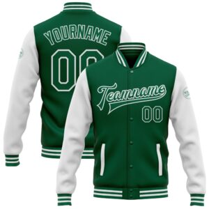 Custom Kelly Green White Bomber Full Snap&hellip;