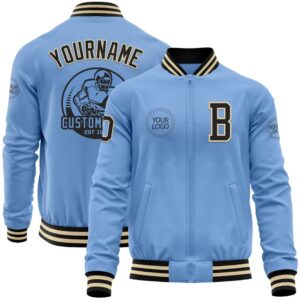 Custom Light Blue Black Cream Bomber Varsity&hellip;