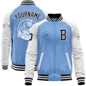 Custom Light Blue Black White Bomber Varsity&hellip;