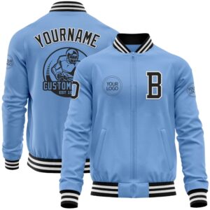 Custom Light Blue Black White Bomber Varsity&hellip;
