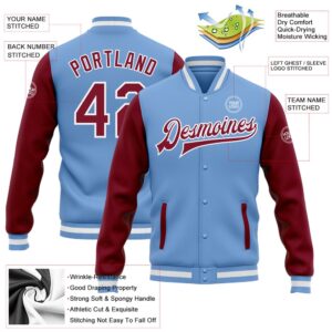 Custom Light Blue Crimson White Bomber Full Snap Varsity Baseball Jacket Custom Team Jacket 2 grm9ou.jpg