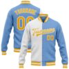 Custom Light Blue Gray Black Bomber Varsity Baseball Jacket, Custom Team Jacket