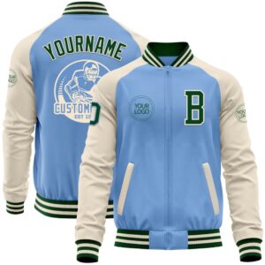 Custom Light Blue Green Cream Bomber Varsity&hellip;
