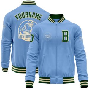 Custom Light Blue Green Cream Bomber Varsity&hellip;