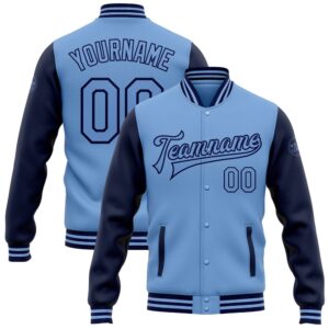 Custom Light Blue Navy Bomber Full Snap&hellip;
