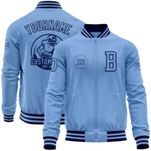 Custom Light Blue Navy Bomber Varsity Baseball&hellip;