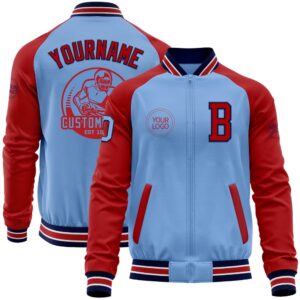 Custom Light Blue Navy Red Bomber Varsity&hellip;