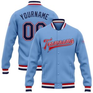 Custom Light Blue Navy White Red Bomber&hellip;