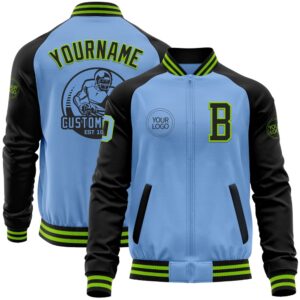 Custom Light Blue Neon Green Black Bomber&hellip;