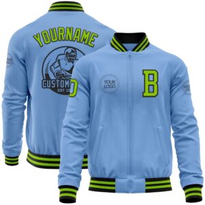 Custom Light Blue Neon Green Black Bomber&hellip;