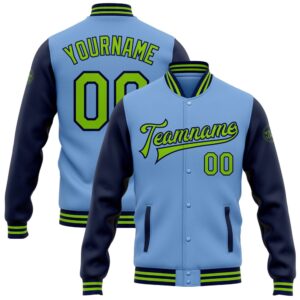 Custom Light Blue Neon Green Navy Bomber&hellip;