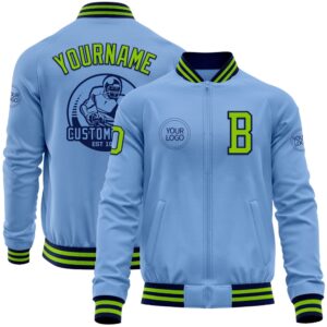 Custom Light Blue Neon Green Navy Bomber&hellip;