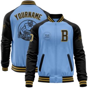 Custom Light Blue Old Gold Black Bomber&hellip;