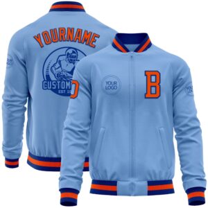 Custom Light Blue Orange Royal Bomber Varsity&hellip;