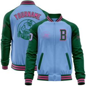 Custom Light Blue Pink Kelly Green Bomber&hellip;