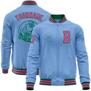 Custom Light Blue Pink Kelly Green Bomber&hellip;