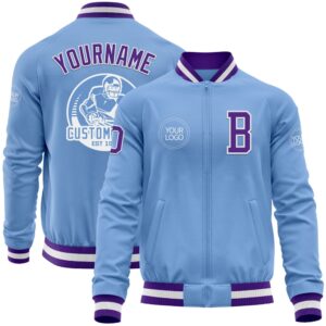 Custom Light Blue Purple White Bomber Varsity&hellip;