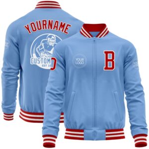 Custom Light Blue Red White Bomber Varsity&hellip;