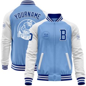 Custom Light Blue Royal White Bomber Varsity&hellip;