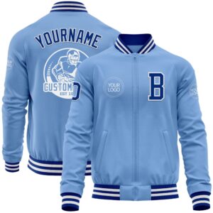 Custom Light Blue Royal White Bomber Varsity&hellip;