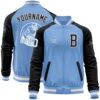 Custom Light Blue White Black Bomber Varsity Letterman Zipper Jacket, Custom Team Jacket