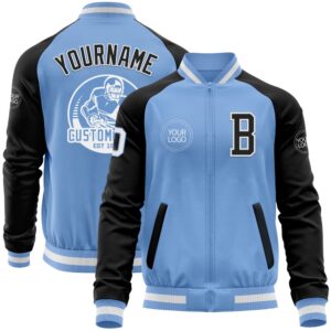 Custom Light Blue White Black Bomber Varsity&hellip;
