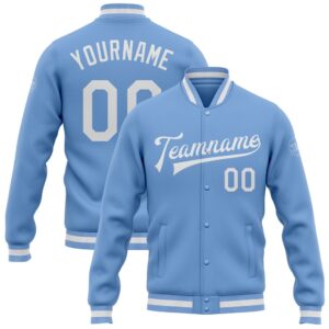 Custom Light Blue White Bomber Full Snap&hellip;