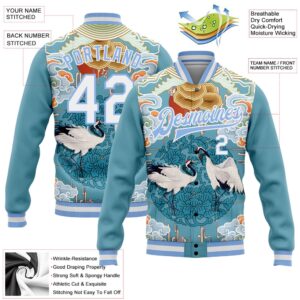 Custom Light Blue White Heron And Cloud 3D Pattern Design Bomber Full Snap Baseball Jacket Custom Team Jacket 2 o7vd4j.jpg
