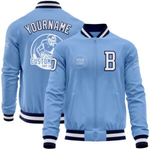 Custom Light Blue White Navy Bomber Varsity&hellip;
