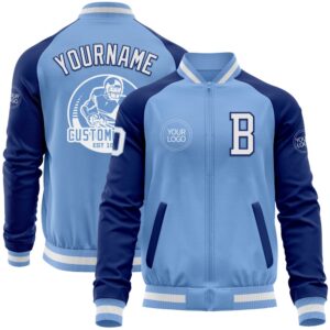 Custom Light Blue White Royal Bomber Varsity&hellip;