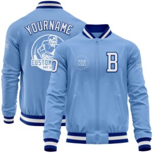 Custom Light Blue White Royal Bomber Varsity&hellip;