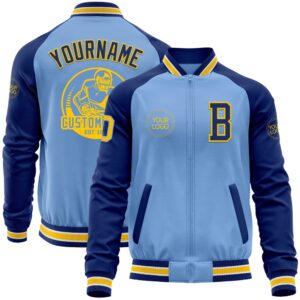 Custom Light Blue Yellow Royal Bomber Varsity&hellip;