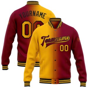 Custom Maroon Gold Black Bomber Full Snap&hellip;