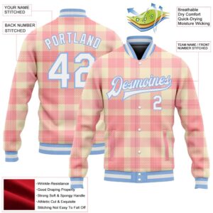 Custom Medium Pink White Light Blue Classic Western Plaid 3D Pattern Design Bomber Full Snap Baseball Jacket Custom Team Jacket 2 r8yc1m.jpg