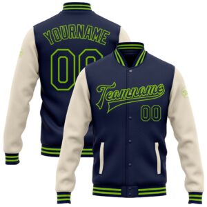 Custom Navy Cream Neon Green Bomber Full&hellip;