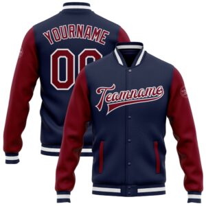 Custom Navy Crimson White Bomber Full Snap&hellip;