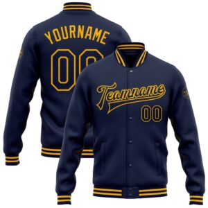 Custom Navy Gold Bomber Full Snap Baseball&hellip;