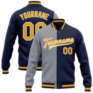 Custom Navy Gold Gray Bomber Full Snap&hellip;