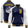 Custom Navy Gold White Bomber Full Snap Varsity Baseball Jacket, Custom Team Jacket