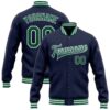 Custom Navy Kelly Green White Bomber Full Snap Varsity Baseball Jacket, Custom Team Jacket