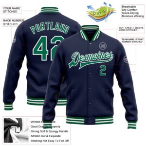 Custom Navy Kelly Green White Bomber Full Snap Baseball Jacket Custom Team Jacket 2 pdpgy9.jpg